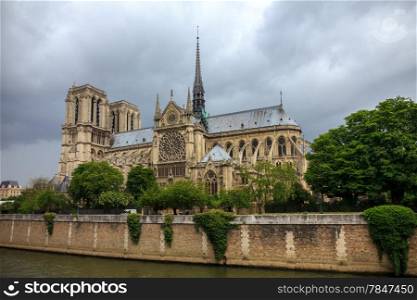The southern facade of Cathedral of Notre Dame de Paris