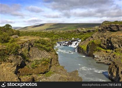 The spectacular Hraunfossar cascades in Iceland