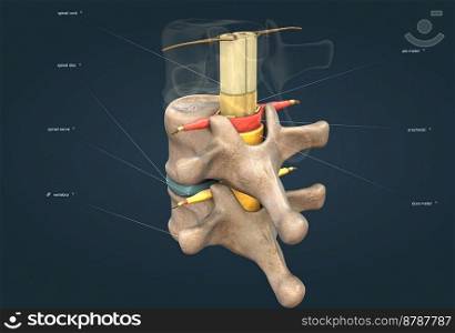 The spinal nerve is a mixed nerve that carries motor, sensory and autonomic signals between the spinal cord and the body. 3d illustration. The spinal nerve is a mixed nerve that carries motor, sensory and autonomic signals between the spinal cord and the body