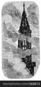 The spire of Strasbourg, vintage engraved illustration. From Chemin des Ecoliers, 1861. 
