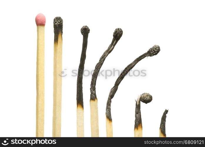 The spoiled matches on a white isolated background (one match the whole).