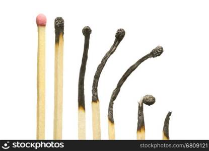 The spoiled matches on a white isolated background (one match the whole).