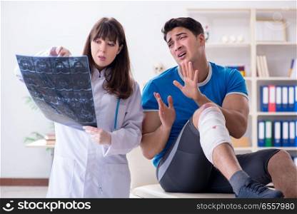 The sports player visiting doctor after injury. Sports player visiting doctor after injury