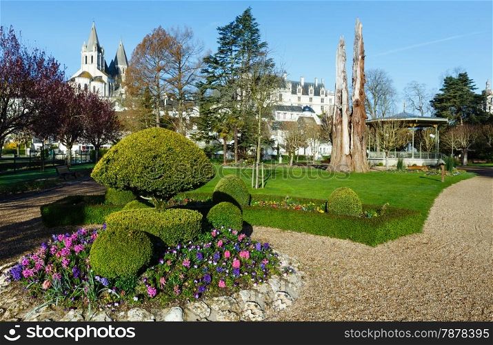 The spring lovely public park in Loches town (France)