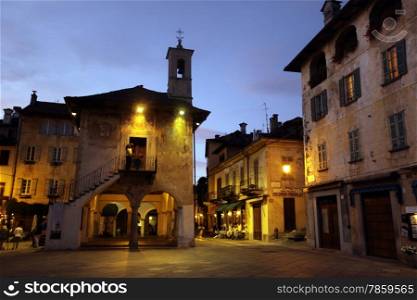 The Square in the Fishingvillage of Orta on the Lake Orta in the Lombardia in north Italy. . EUROPE ITALY LOMBARDIA