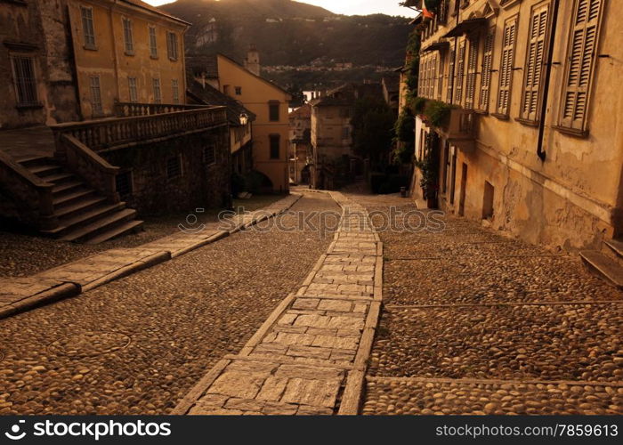 The Square in the Fishingvillage of Orta on the Lake Orta in the Lombardia in north Italy. . EUROPE ITALY LOMBARDIA