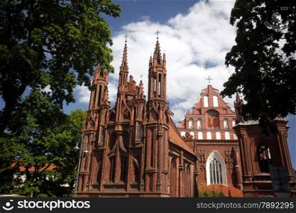 The St Anna Church in the old Town of the City Vilnius in the Baltic State of Lithuania,