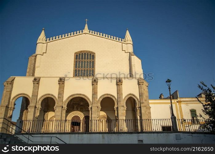 the St Francis Church or igreja de Sao Francisco in the old Town of the city Evora in Alentejo in Portugal. Portugal, Evora, October, 2021