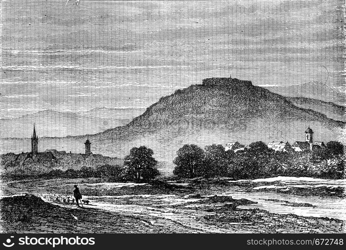 The Staffelberg. Mountain Thuringia, vintage engraved illustration. Le Tour du Monde, Travel Journal, (1872).