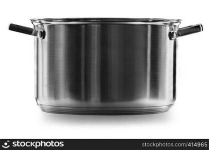 The stainless steel cooking pot over white background with clipping path