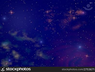 The star night sky with set shines stars and space color fog