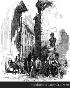 The statue of Pasquino, in Rome. vintage engraved illustration. Journal des Voyages, Travel Journal, (1880-81).
