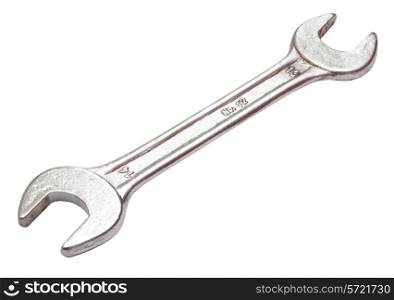 The steel wrench lies on a white background