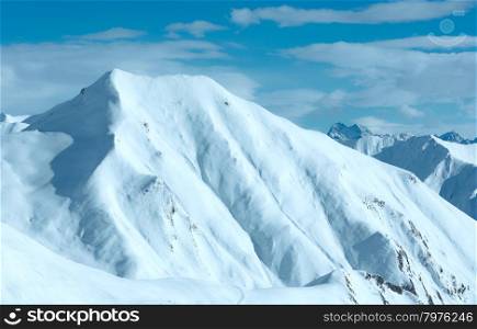 The steep slopes of the ski resort. Morning winter Silvretta Alps landscapel, Austria.