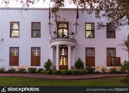 The Stellenbosch Town Hall building located in downtown Stellenbosh