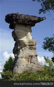 the stone formation in the Pha Taem Nationalpark near Khong Chiam and the mekong river in the provinz of Ubon Rachathani in the Region of Isan in Northeast Thailand in Thailand.&#xA;