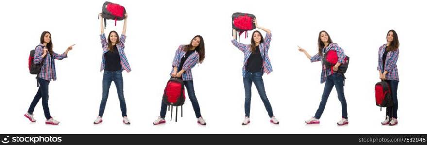 The student girl with backpack isolated on white. Student girl with backpack isolated on white