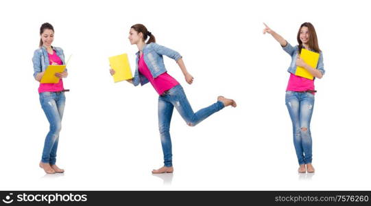 The student girl with books on white. Student girl with books on white