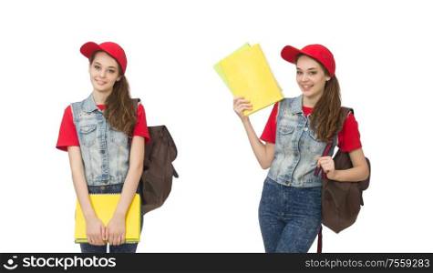 The student holding books isolated on white. Student holding books isolated on white