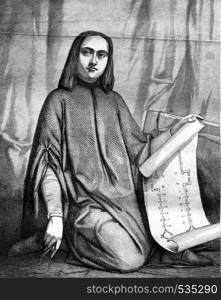 The student or young architect of the Middle Ages, pastel by Marshal, vintage engraved illustration. Magasin Pittoresque 1857.