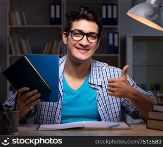 The student preparing for exams late night at home. Student preparing for exams late night at home