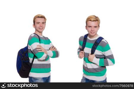 The student with backpack isolated on the white. Student with backpack isolated on the white