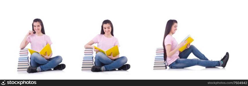 The student with books isolated on white. Student with books isolated on white