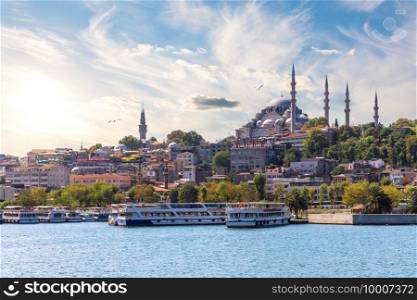 The Suleymaniye Mosque in the Golden Horn inlet, Istanbul.. The Suleymaniye Mosque in the Golden Horn inlet, Istanbul