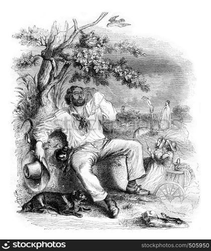 The summer, vintage engraved illustration. Magasin Pittoresque 1842.