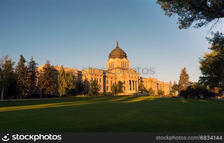 The sun hits the capital building in Helena just after sunrise