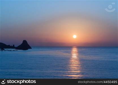 The sunset on the sea of sicily