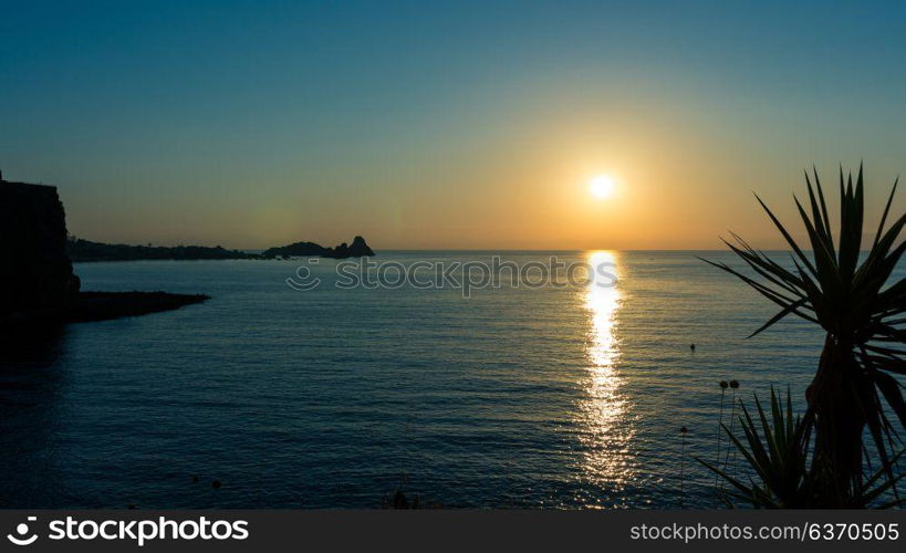 The sunset on the sea of sicily