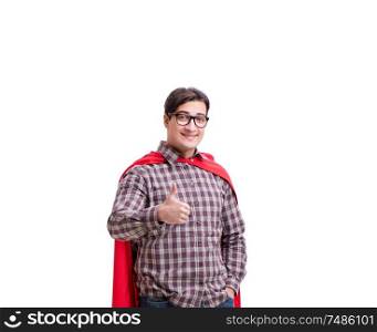 The super hero wearing red cloak on white. Super hero wearing red cloak on white