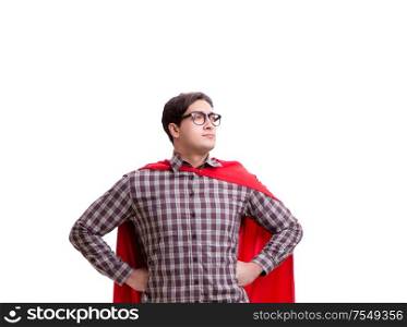 The super hero wearing red cloak on white. Super hero wearing red cloak on white