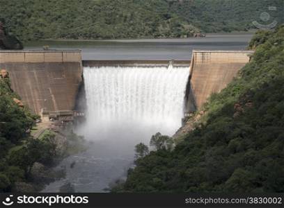 the swadini dam with waterfall in the blyde river south africa