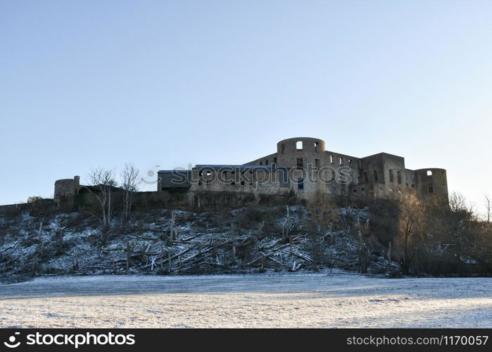 The swedish landmark Borgholm Castle ruin in winter season