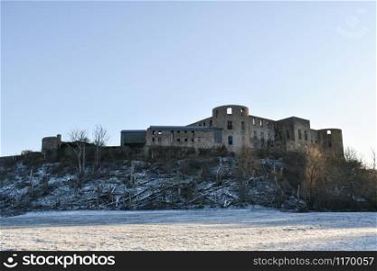 The swedish landmark Borgholm Castle ruin in winter season