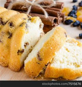 The sweet bread with raisins baked for christmas. Sweet bread with raisins baked for christmas