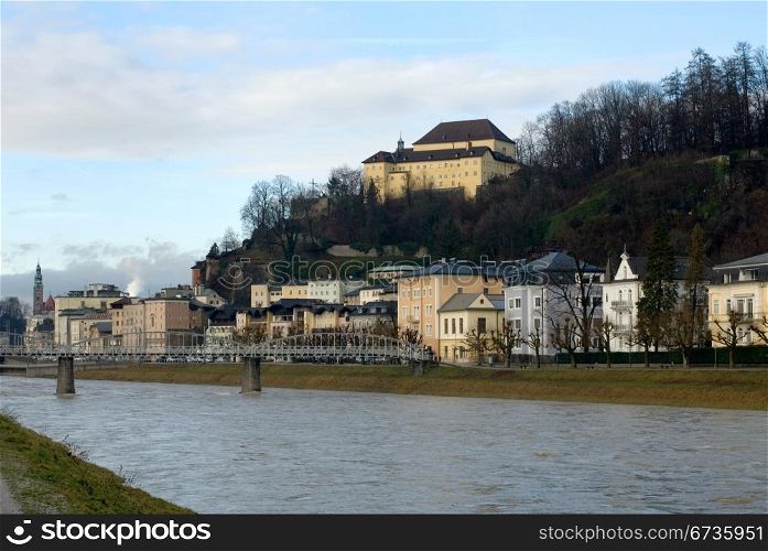 The swollen Salzach River, Salzburg, Austria