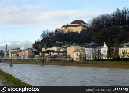 The swollen Salzach River, Salzburg, Austria
