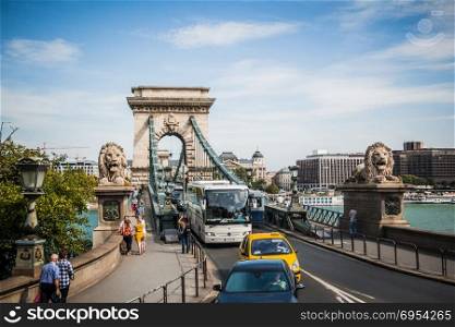 The Szechenyi Chain Bridge is a beautiful, decorative suspension bridge that spans the River Danube of Budapest, the capital of Hungary.