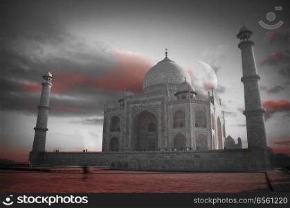  The Taj Mahal. black and red and white photo