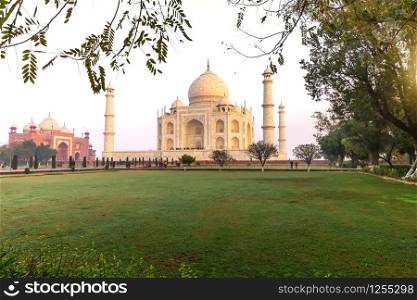 The Taj Mahal mausoleum in the garden, Agra, India.. The Taj Mahal mausoleum in the garden, Agra, India