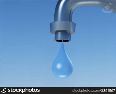 The tap with a falling drop. A blue background