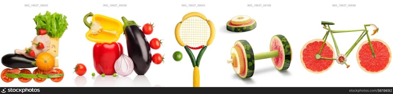 The taste of health. A set of sport compositions made of vegetables.