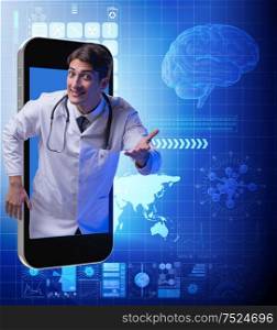 The telemedicine concept with doctor and smartphone. Telemedicine concept with doctor and smartphone