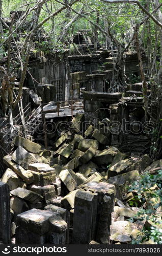 The Tempel Ruin of Beng Mealea 32 Km north of in the Temple City of Angkor near the City of Siem Riep in the west of Cambodia.. ASIA CAMBODIA ANGKOR BENG MEALEA