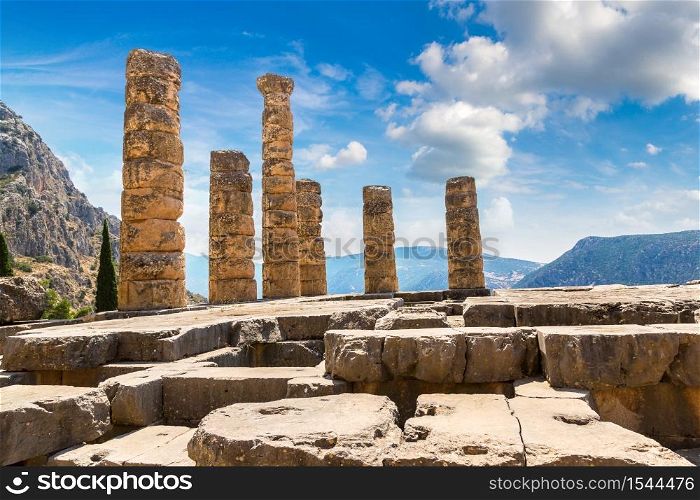 The Temple of Apollo in Delphi, Greece in a summer day