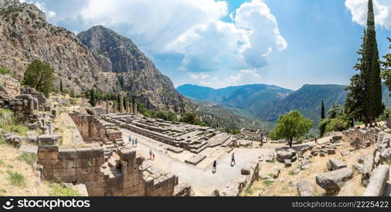 The Temple of Apollo in Delphi, Greece in a summer day