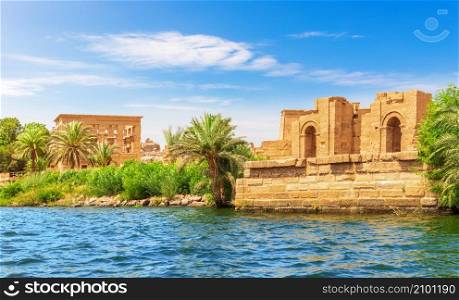 The temple of Isis from Philae, Agilika island near Aswan, Egypt.. The temple of Isis from Philae, Agilika island near Aswan, Egypt